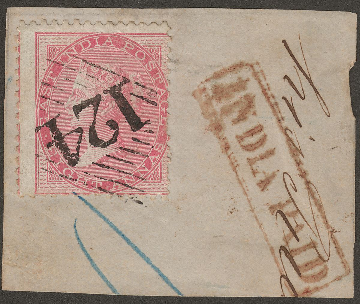 India used Aden 1856 QV 8a Used Piece w 124 Aden Postmark SG Z24 PAID Mark