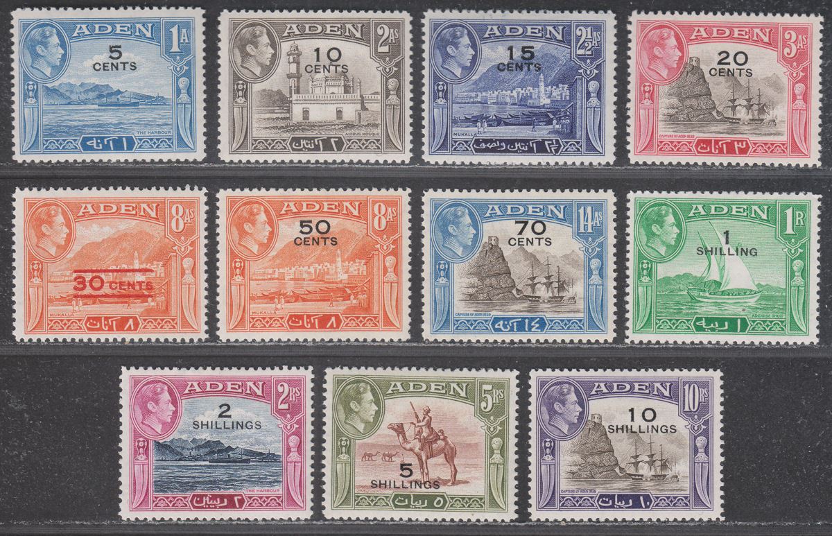 Aden 1951 King George VI Surcharge Set Mint SG36-46 cat £90