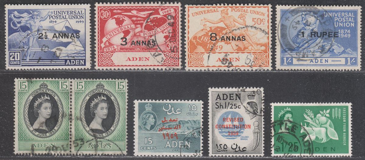 Aden 1949-63 KGVI-QEII Selection to 1sh25 Used inc UPU