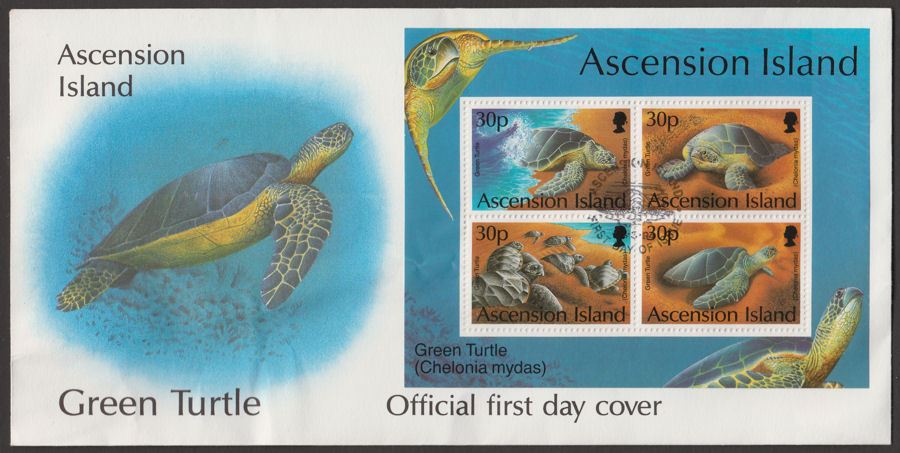 Ascension 1994 QEII Green Turtles Illustrated Official First Day Cover Used