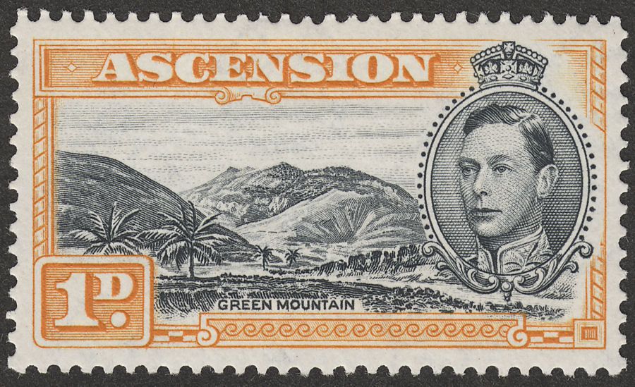Ascension 1940 KGVI Green Mountain 1d Black and Yellow-Orange p13½ Mint SG39a
