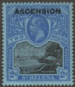 Click for more photos and details Ascension 1922 KGV Opt on St Helena 2sh Black and Blue on Blue Mint SG7