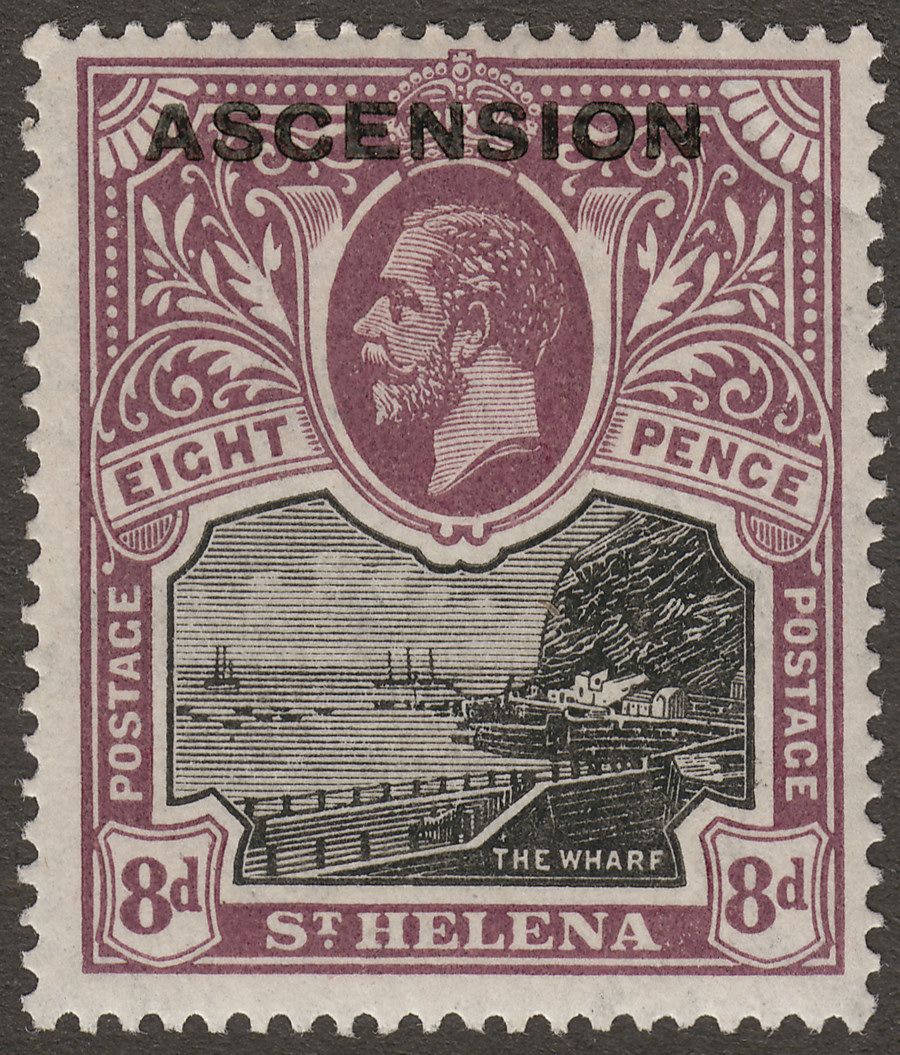 Ascension 1922 KGV Opt on St Helena 8d Black and Dull Purple Mint SG6