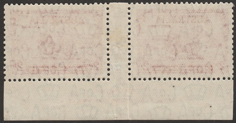 Australia 1934 Macarthur 2d Imprint perf not through margin Pair Mint SG150