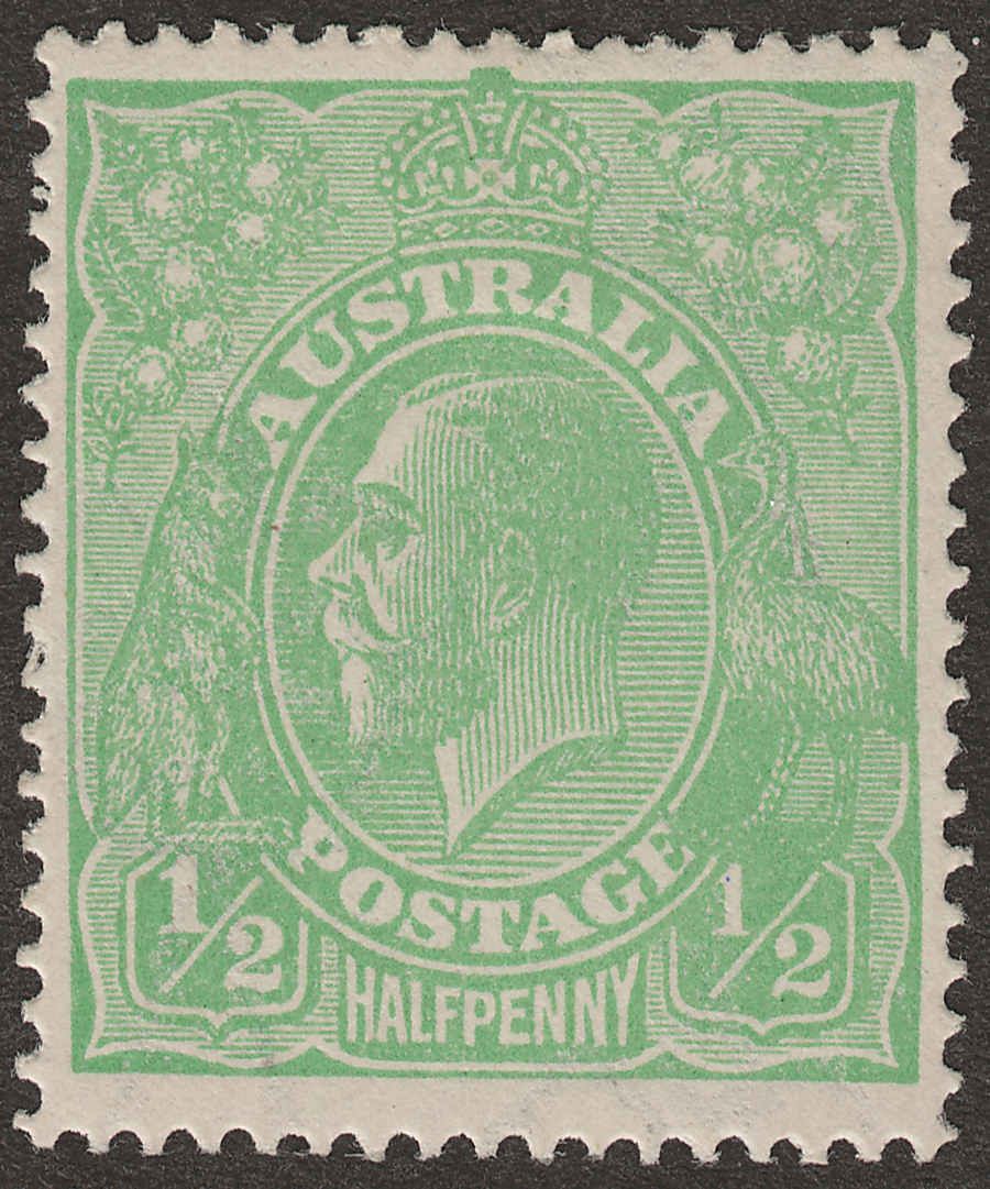 Australia 1918 KGV ½d Green with Variety Thin Fraction Mint SG48a
