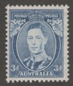 Australia 1938 KGVI 3d Bright Blue Die II Ordinary Paper Mint SG168ca
