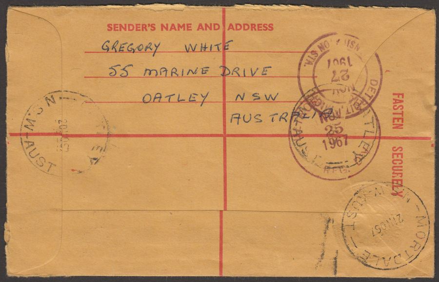 Australia 1967 QEII Uprated 24c Registered Post Stat Cover Used OATLEY Postmark