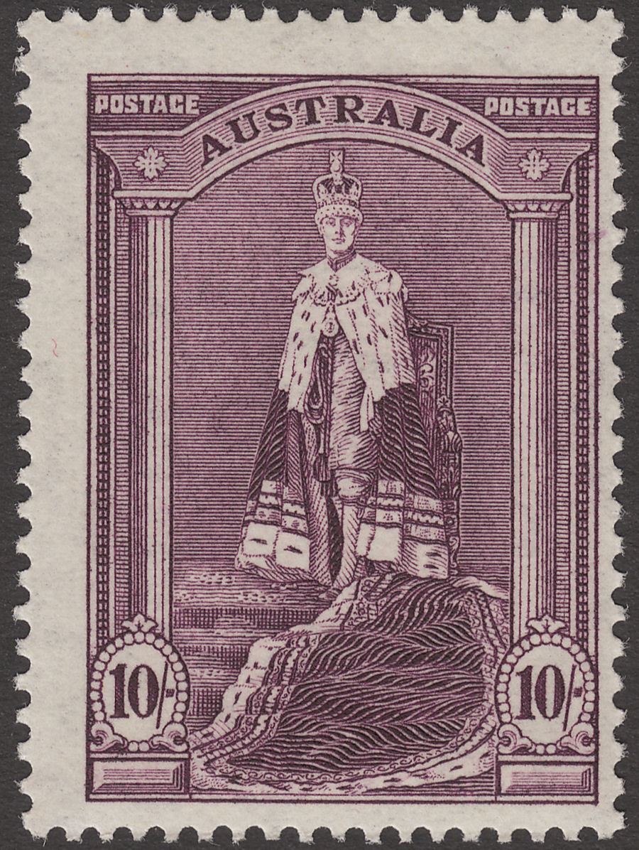 Australia 1948 KGVI Robes 10sh Dull Purple on Ordinary Paper Mint SG177a cat £50