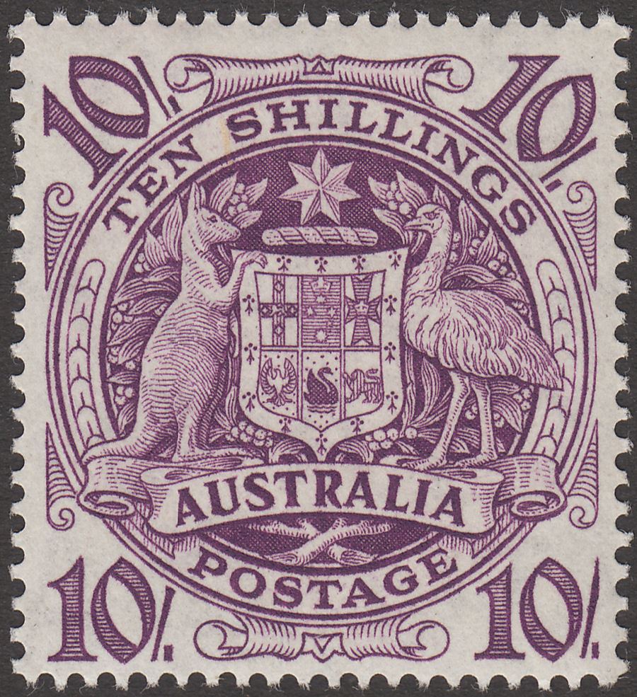 Australia 1949 KGVI Commonweath Coat of Arms 10sh Mint SG224b cat £20 MNH