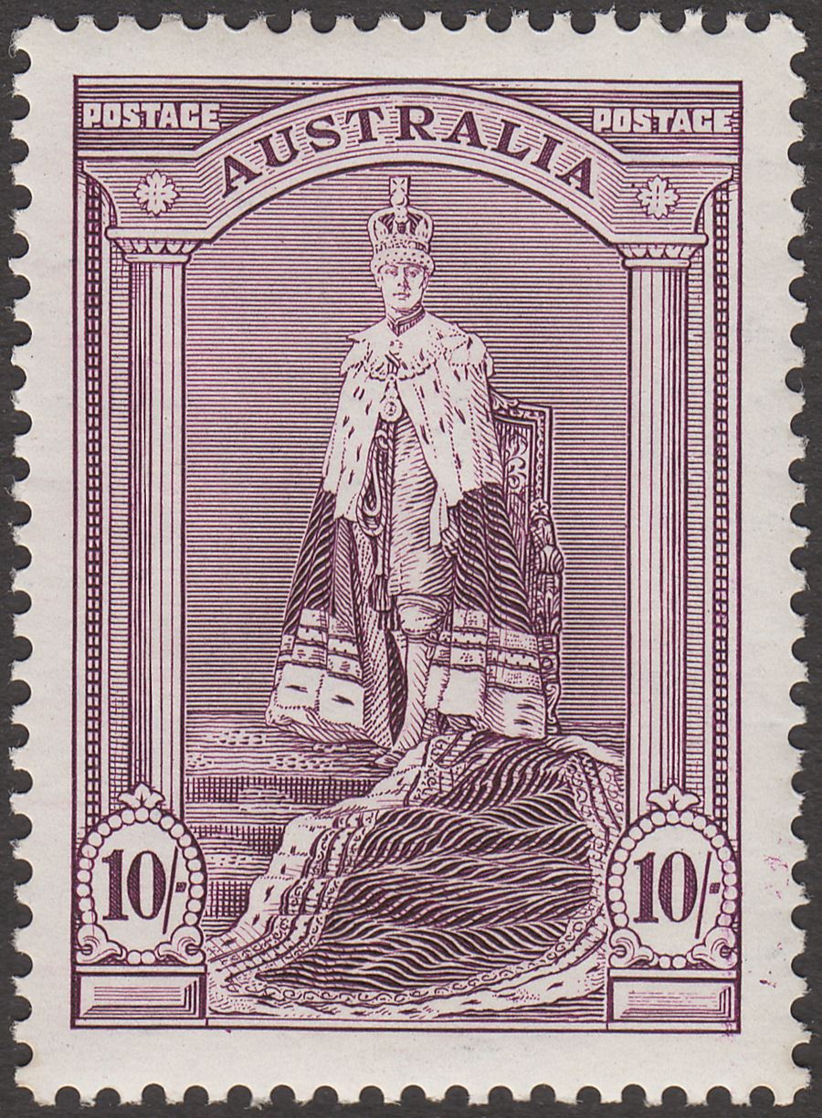 Australia 1937 KGVI Robes 10sh Dull Purple Chalky Paper Mint SG177 cat £50 UMM
