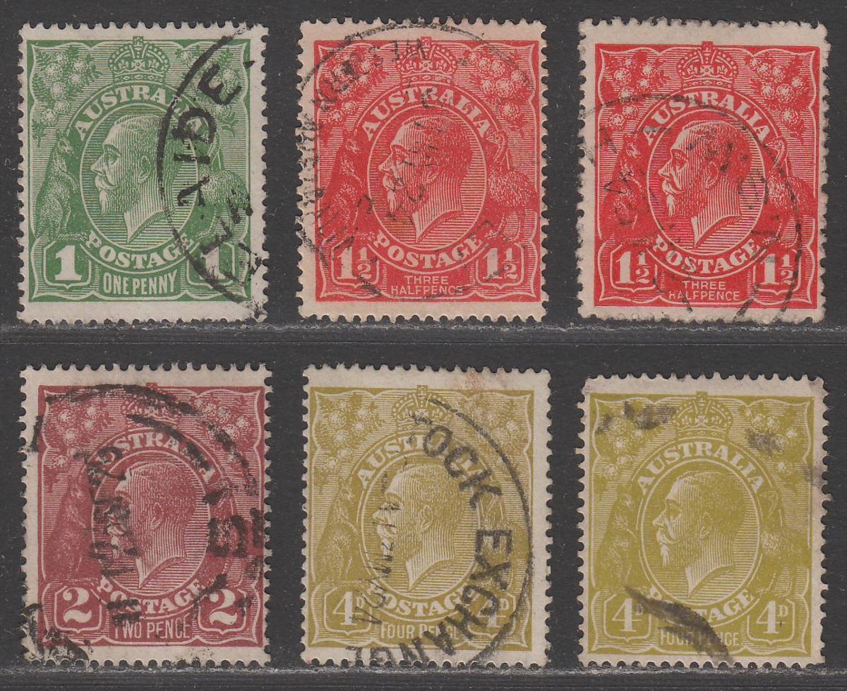 Australia 1924 KGV Head wmk Pointed Crown Selection to 4d Used