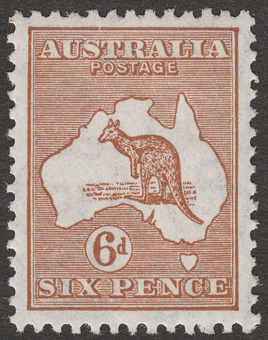 Australia 1932 KGV Roo 6d Chestnut wmk CofA Mint SG132
