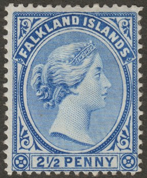 Falkland Islands 1894 QV 2½d Bright Ultramarine wmk Reversed SG30ax
