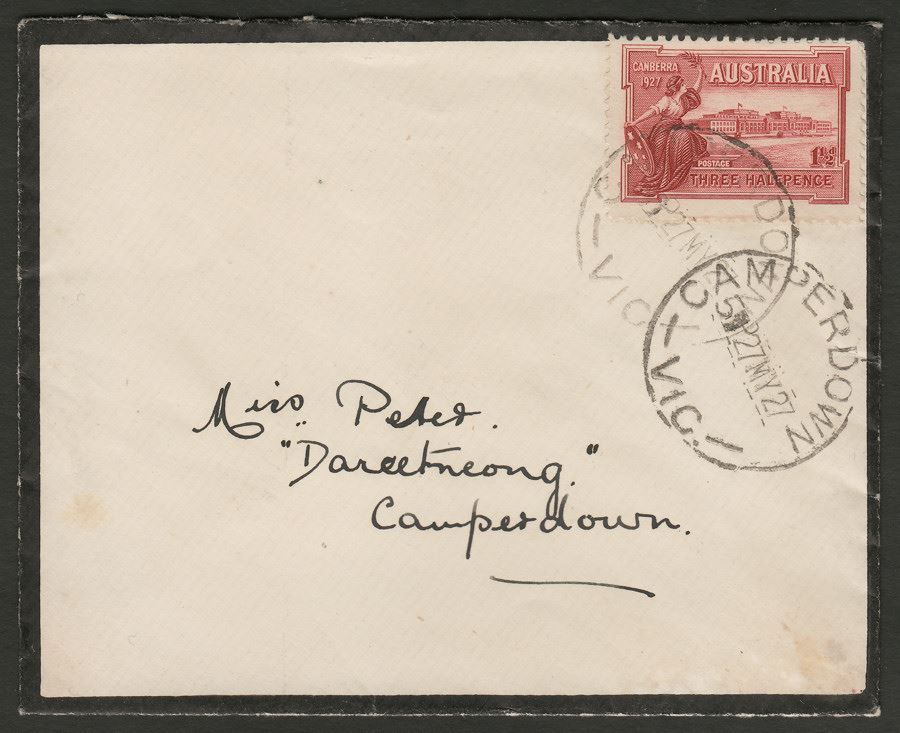 Australia 1927 KGV Parliament 1½d Used on Local Camperdown Mourning Cover SG105