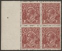 Click for more photos and details Australia 1919 KGV 1½d Brown wmk Multi Block of Four UM Mint SG52 cat £52 mark