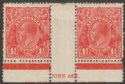 Click for more photos and details Australia 1927 KGV 1½d Scarlet p13½x12½ part Imprint Pair Mint SG96