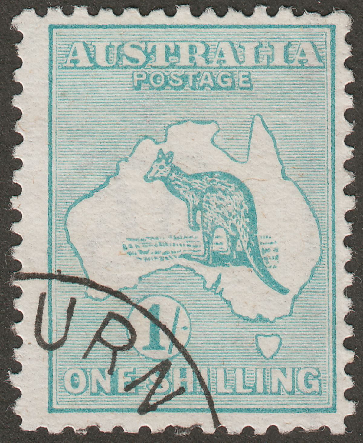 Australia 1913 Roo 1sh Emerald Used with JY 17 CTO Presentation Cancel