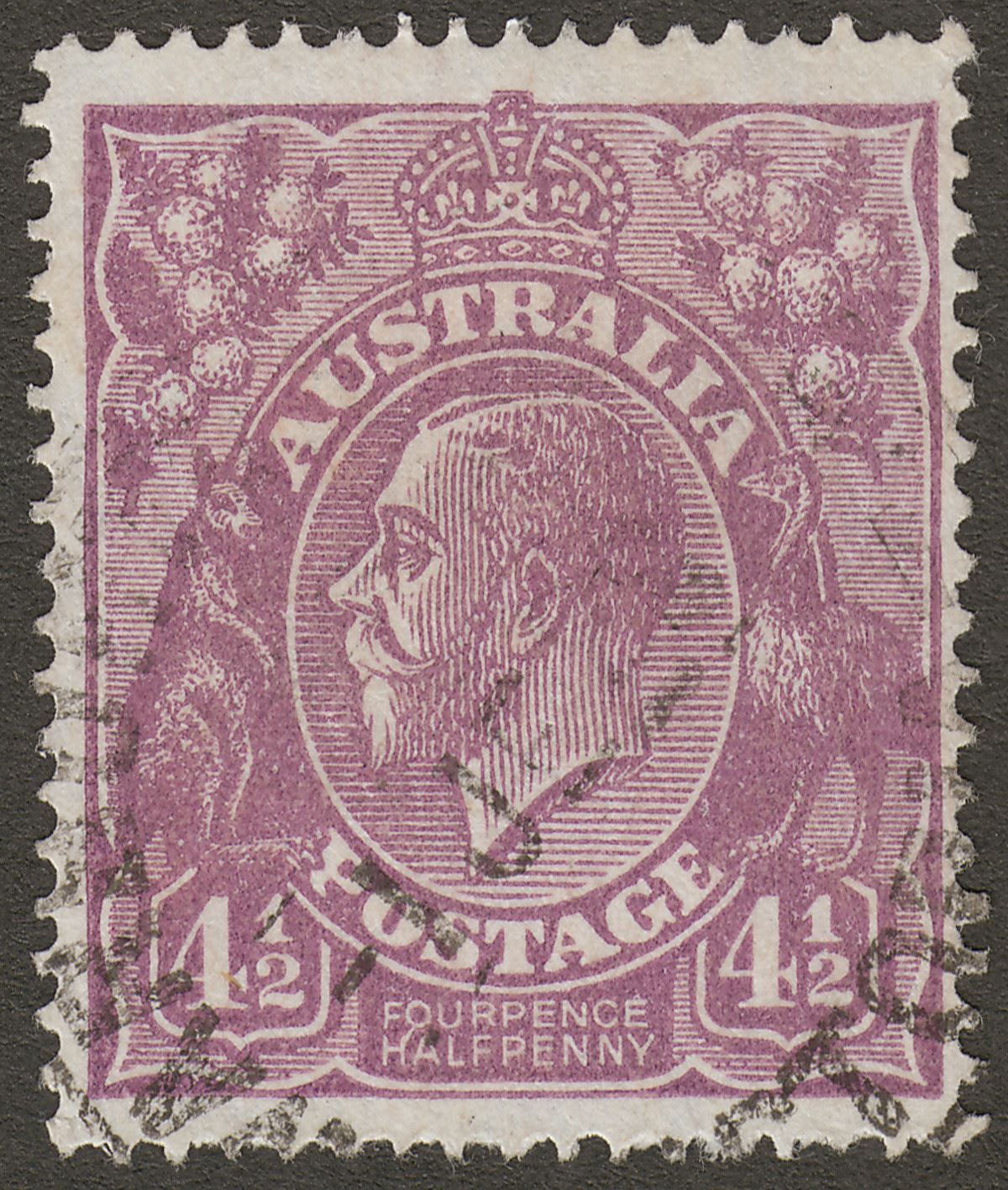 Australia 1927 KGV Head 4½d Violet perf 14 with reversed Q Variety Used SG92 var