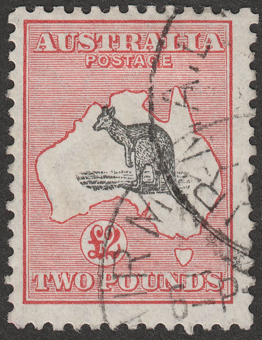 Australia 1930 KGV Roo £2 Black and Rose wmk Small Multi Used SG114 cat £750