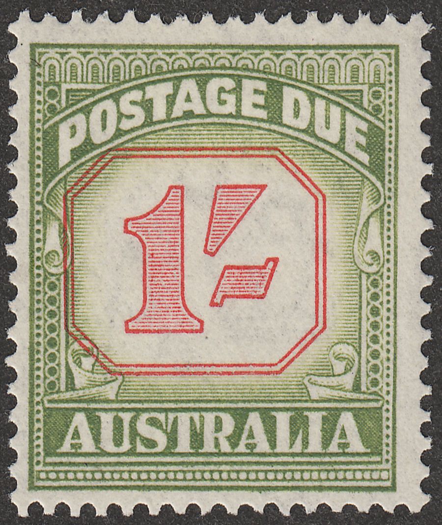 Australia 1954 QEII Postage Due 1sh Carmine and Yellow-Green Mint SG D129