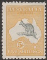 Australia 1915 KGV Roo 5sh Grey and Yellow wmk Pointed Crown Inverted Mint SG30w
