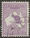 Click for more photos and details Australia 1913 KGV Roo 9d Violet wmk Wide Crown CTO Used SG10 with UPU Cancel