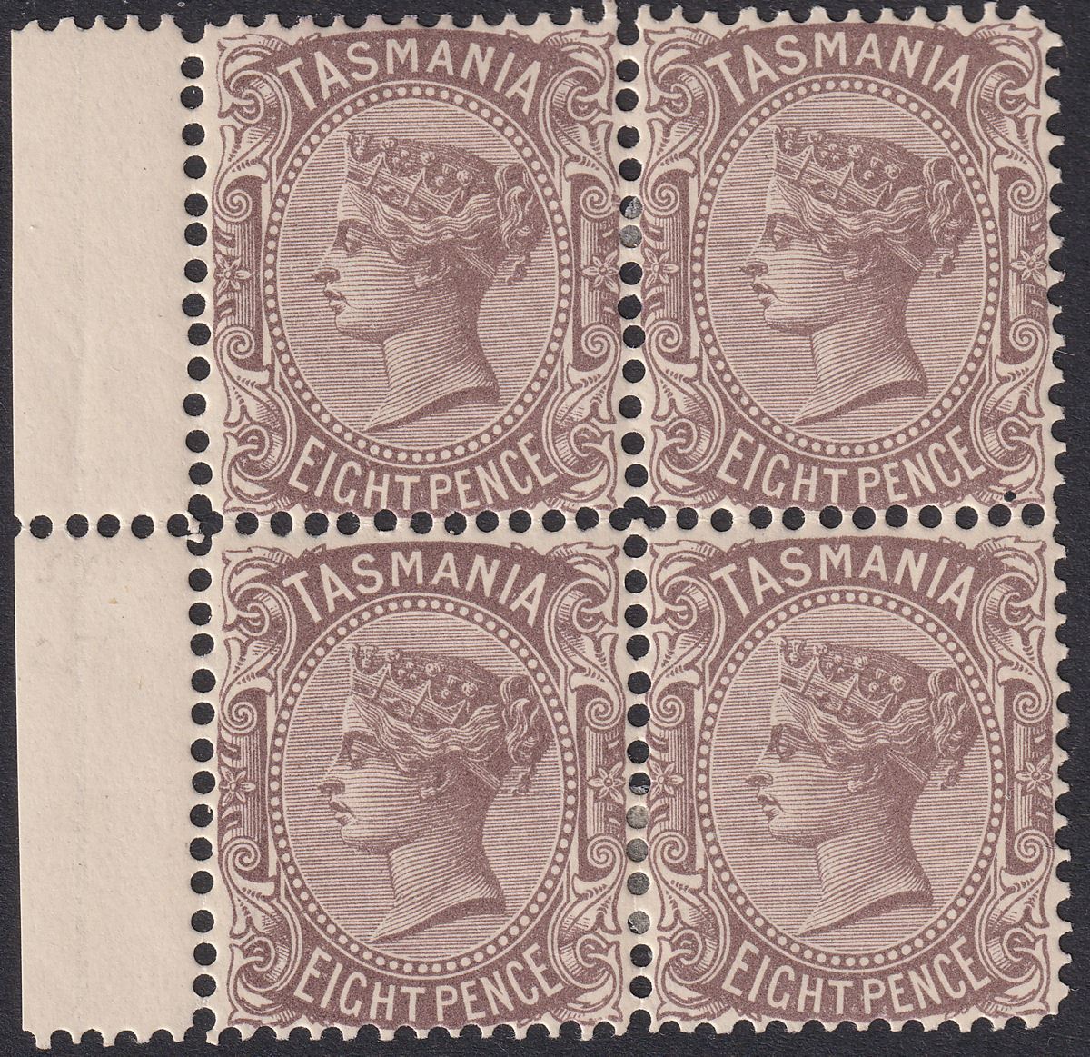 Tasmania 1907 QV 8d Purple-Brown perf 12½ Block of 4 Mint SG255 cat £108