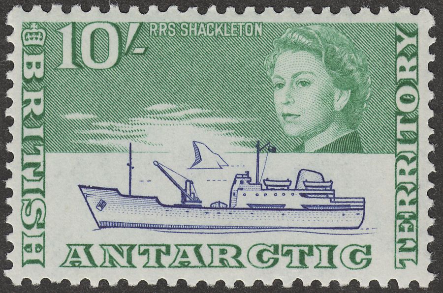 British Antarctic Territory 1963 RRS Shackleton 10sh Ultra + Emerald Mint SG14