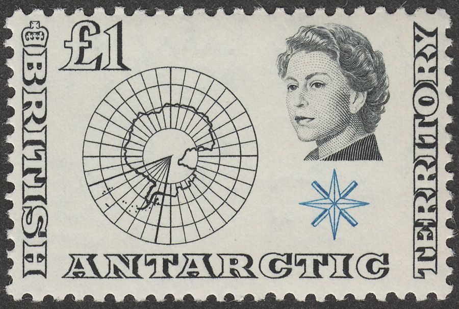 British Antarctic Territory 1963 Map £1 Black and Light Blue Mint SG15 BAT QEII