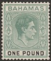 Bahamas 1938 KGVI £1 Deep Grey-Green and Black Mint SG157