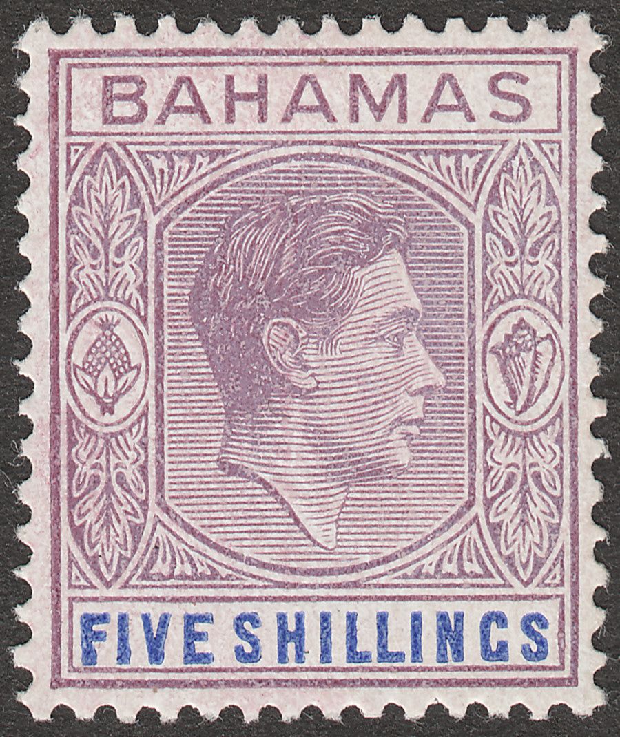 Bahamas 1946 KGVI 5sh Dull Mauve and Deep Blue Mint SG156c