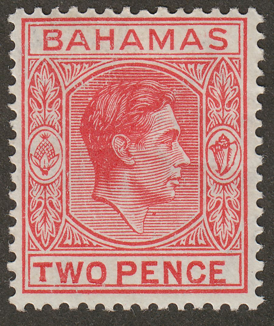 Bahamas 1941 KGVI 2d Scarlet with Variety Short T Mint SG152ba