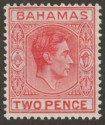 Bahamas 1941 KGVI 2d Scarlet with Variety Short T Mint SG152ba