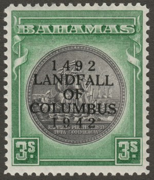 Bahamas 1942 KGVI Columbus 3sh Brownish Black and Green SG173a