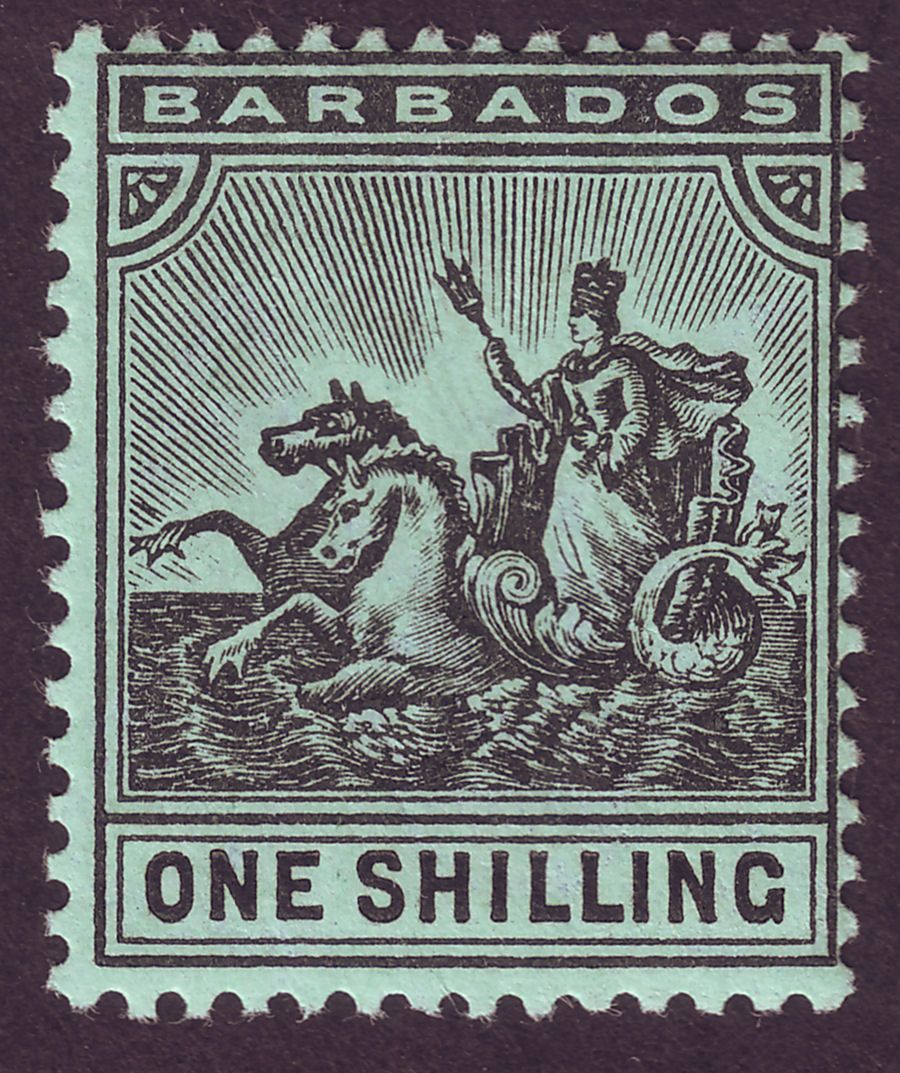 Barbados 1910 KEVII Seal of Colony 1sh Black on Green Mint SG169