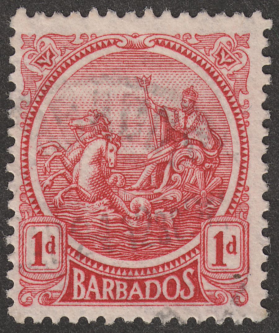 Barbados 1921 KGV 1d Red watermark Inverted and Reversed Used SG220ay
