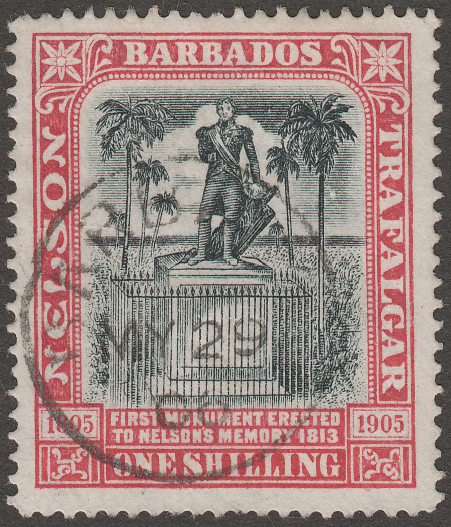 Barbados 1906 KEVII Nelson Centenary 1sh Used SG151