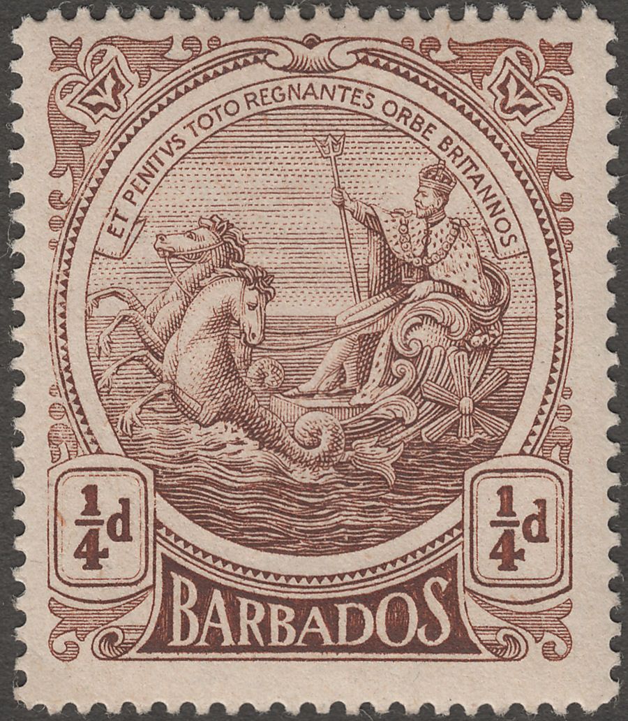 Barbados 1916 KGV ¼d Brown wmk Inverted and Reversed Mint SG181y