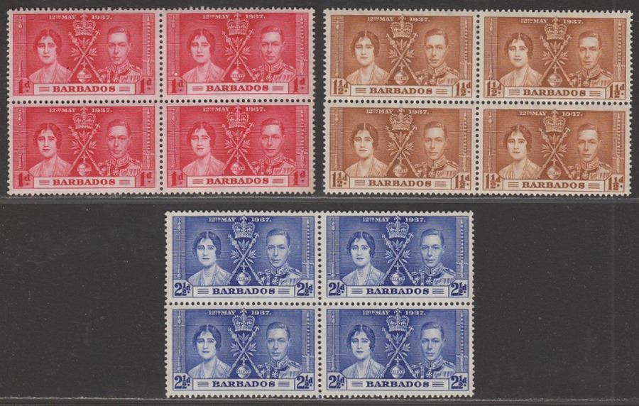 Barbados 1937 KGVI Coronation Block Set Mint SG245-247
