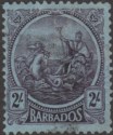 Click for more photos and details Barbados 1921 King George V 2sh Purple on Blue Used SG227 cat £24 faults
