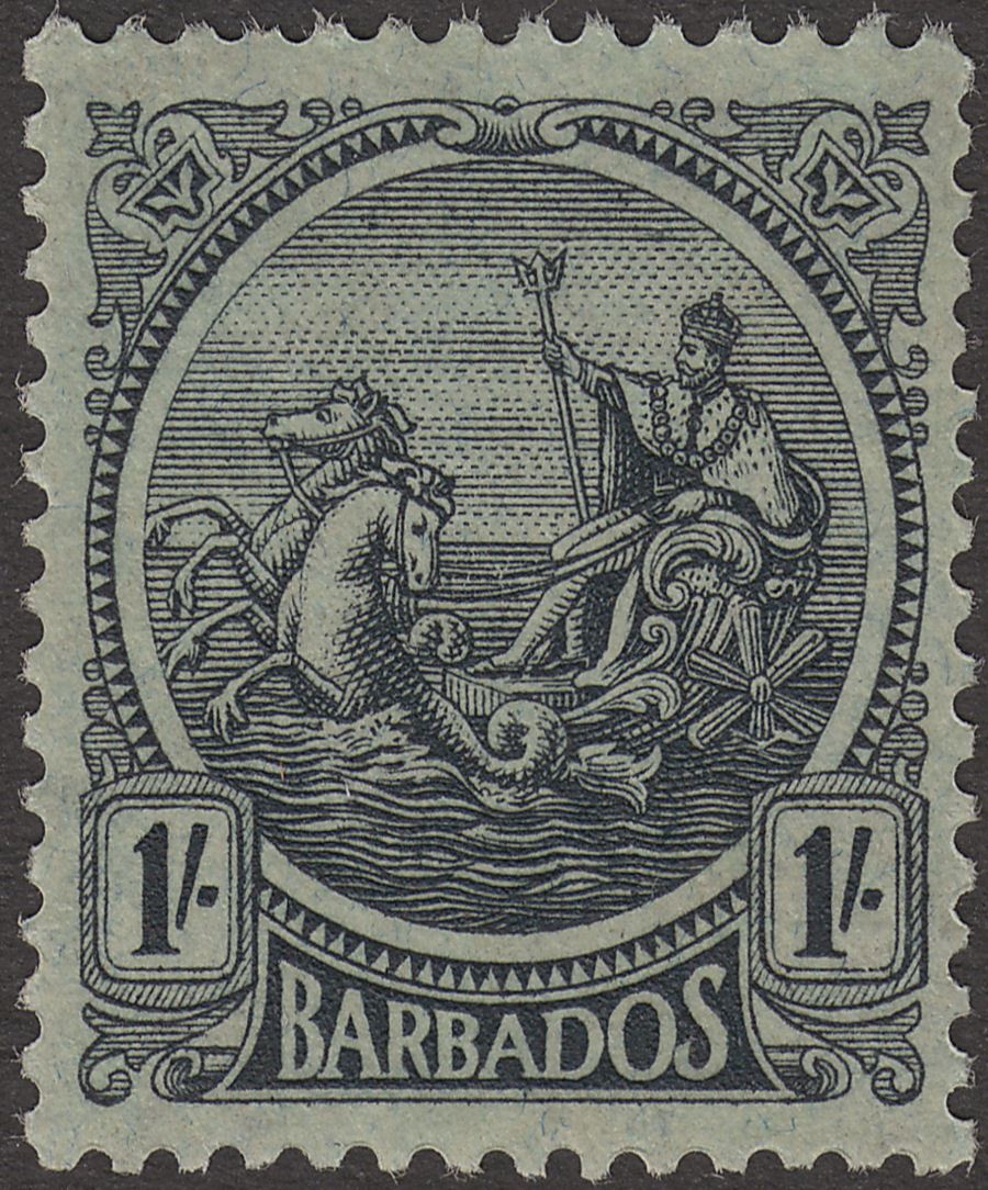 Barbados 1924 KGV Seal 1sh Black on Emerald Unused SG226 cat £55 as mint