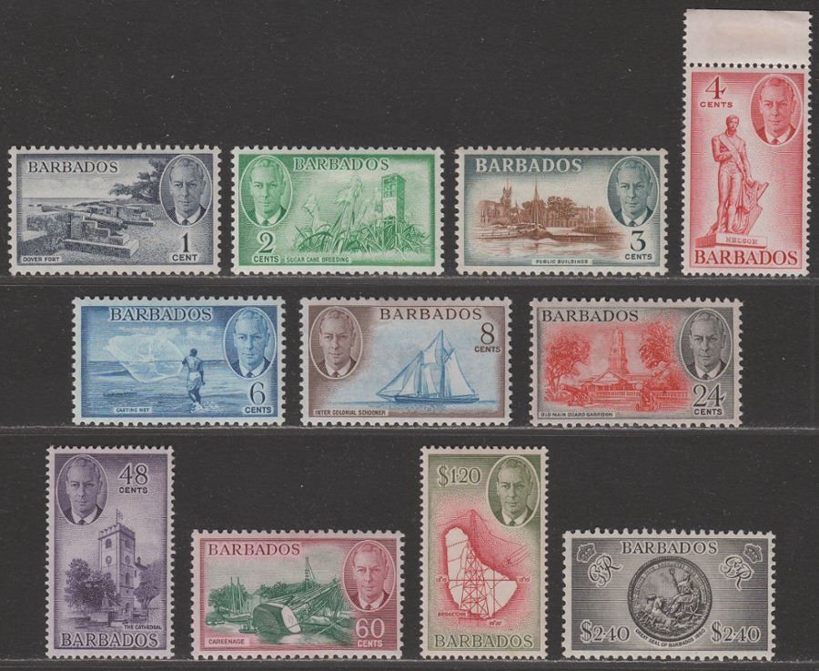 Barbados 1950 King George VI Part Set to $2.40 (missing only 12c)