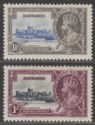 Click for more photos and details Barbados 1935 KGV Silver Jubilee 1½d, 1sh Mint SG242 SG244 cat £29 with thin