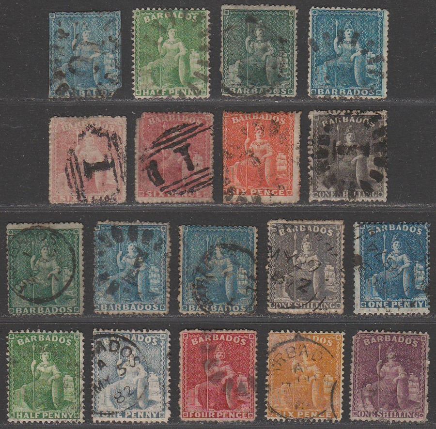 Barbados 1871-81 QV Britannia Selection to 1sh Used