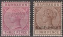 Click for more photos and details Barbados 1882-92 Queen Victoria 3d Mint, ½d surcharge on 4d Mint