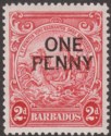 Barbados 1947 KGVI 1d Surcharge on 2d perf 13½x13 Variety Broken E Mint SG26ed