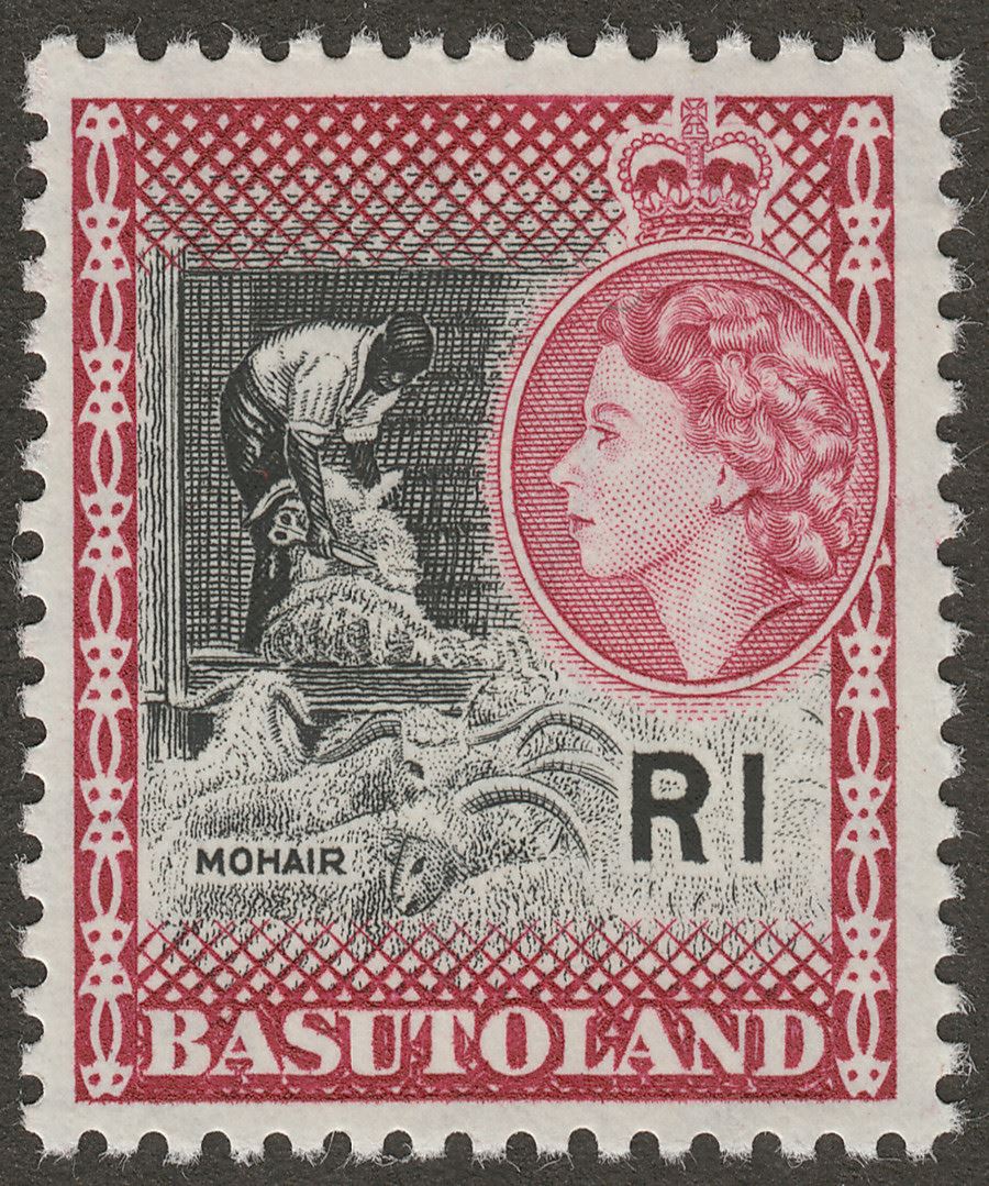 Basutoland 1963 QEII 1r Black and Light Maroon Mint SG79a