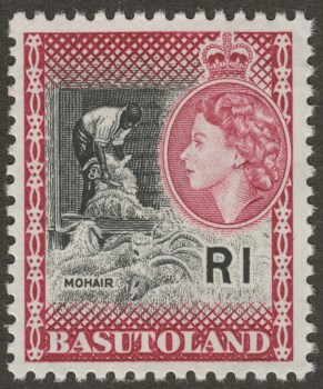 Basutoland 1963 QEII 1r Black and Light Maroon SG79a