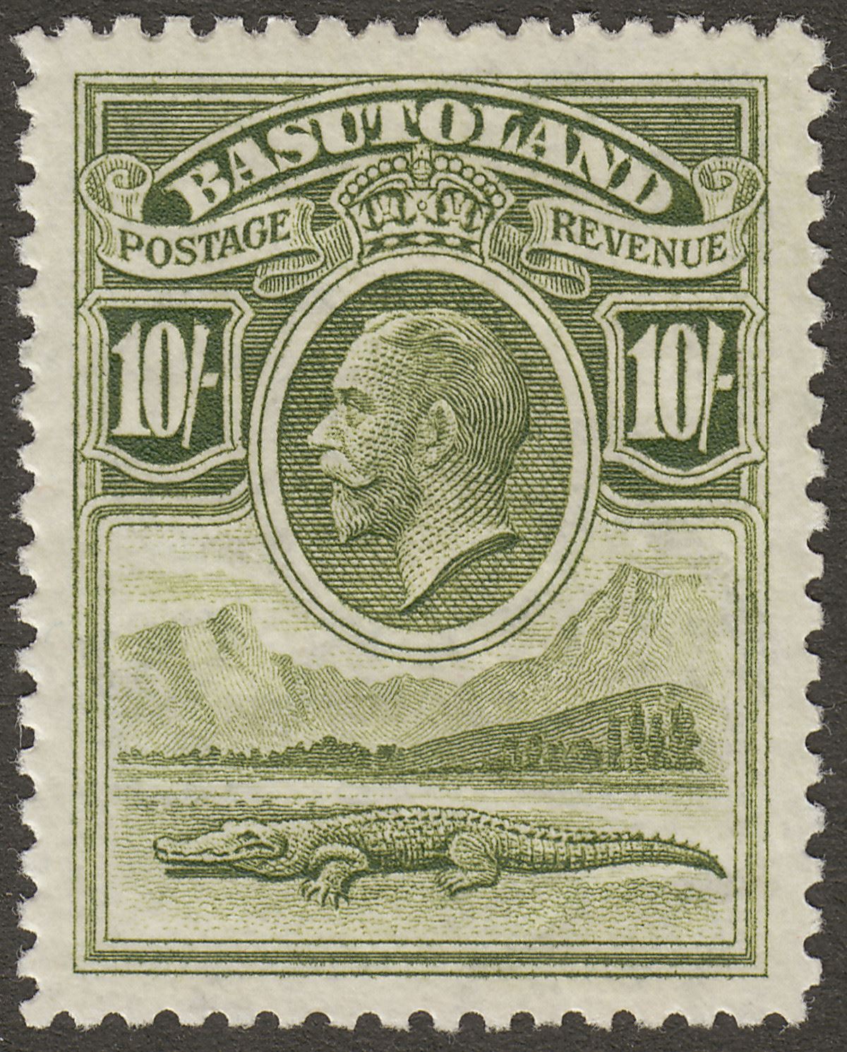 Basutoland 1933 KGV 10sh Olive-Green Mint SG10