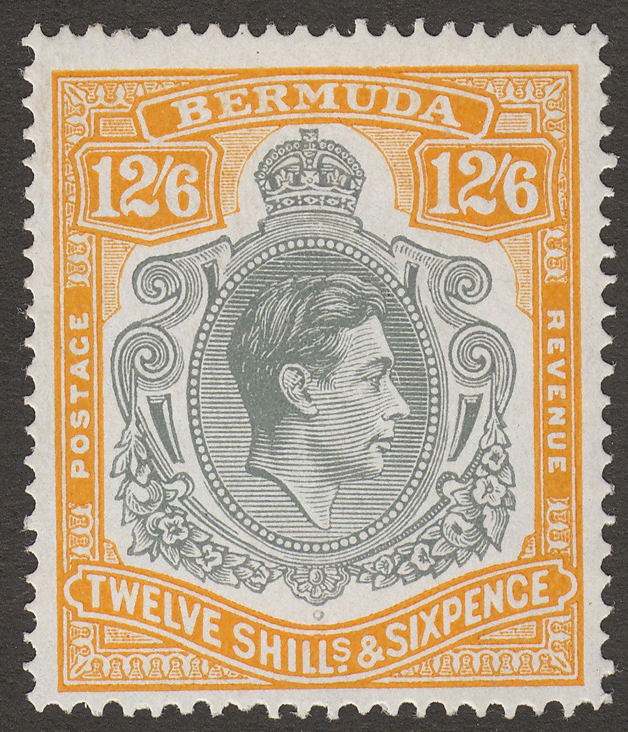Bermuda 1948 KGVI 12sh6d Grey and Pale Orange p14 Mint SG120b